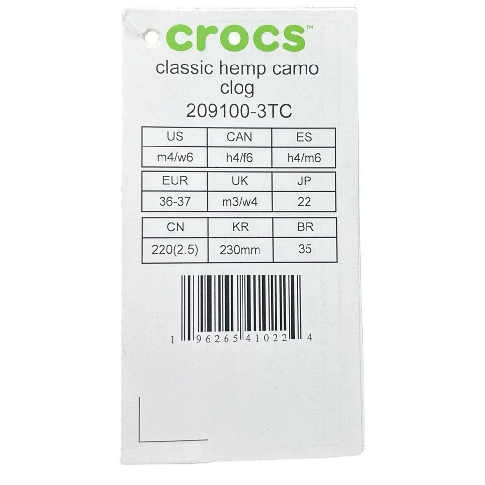 Crocs Youth Big Boys Classic Hemp Camo Clogs Size 4/Women's 6 Army Green Slip-on